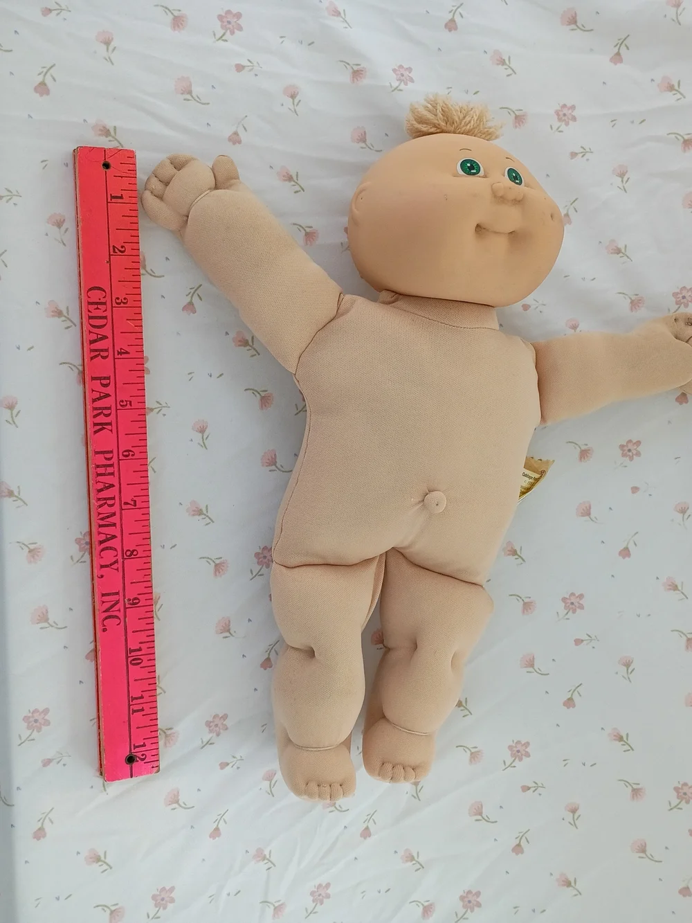 Cabbage Patch Doll Green Eyes HM 3 Dimple Yellow Tuft Baby Corduroy Outfit 1982